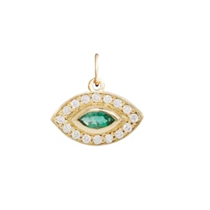 Effen diamant boze oog, massief geelgouden boze oog-bedel, 14k geelgouden boze oog-hanger, diamant effenen Emerald Marquise-hanger, PN-5539