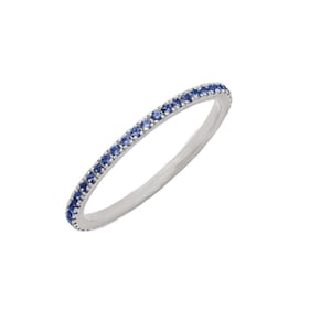 14k Yellow Gold Eternity Ring, Pave Blue Sapphire Wedding Band Ring, Gemstone Engagement Ring, Solid Gold Eternity Ring Gift Women, RN-9430