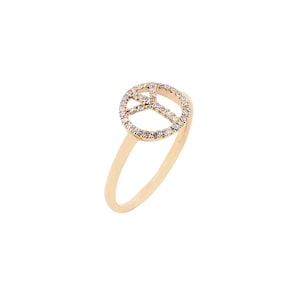 Anillo de diamantes pavé, anillo de diamantes con el símbolo de la paz, anillo de oro amarillo de 14 k, anillo de diamantes de oro, anillo de compromiso de boda en oro con diamantes, RN-10030