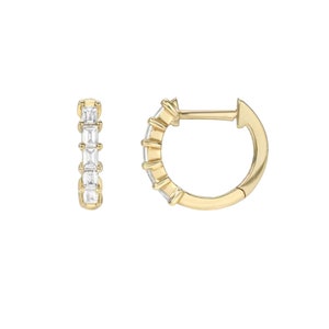 Pendientes de aro de oro amarillo de 14 k con diamantes en forma de baguette, pendientes de aro de oro amarillo, pendientes de aro de diamantes naturales, regalo para mujer, EA-9335