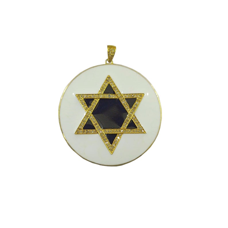 Star of David Pendant Diamond Pave Round Disc Star Motif Pendant PN-1776 925 Sterling Silver Ivory Enamel Pendant Jewelry