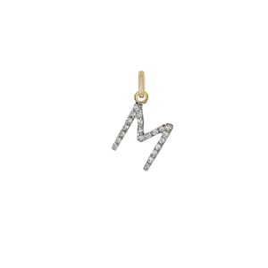 Dije de inicial M con diamante natural, colgante con el alfabeto en oro amarillo de 14 k, dije con letra en oro macizo, colgante personalizado en oro de 14 k, regalo para mujer, PN-4580