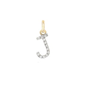 Colgante con inicial de diamante pavé, colgante con letra de diamante, colgante con alfabeto de oro amarillo de 14 k, colgante con J personalizado con diamante, regalo para mujer, PN-4574