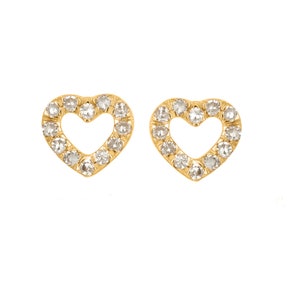 Natural Diamond Heart Studs, Diamond Heart Stud Earrings, Solid Gold Mini Heart Studs, 14k Gold Heart Tiny Stud Earrings Gift Women, EA-5590