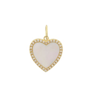 Natural Diamond Heart Pendant, 14k Yellow Gold Charm Pendant, Mother of Pearl Pendant, Real Gemstone Heart Pendant Jewelry for Women PN-9212
