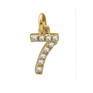 Natural Diamond Number Pendant, 14k Yellow Gold Charm, 14k Solid Yellow Gold Number Seven Pendant, Lucky Number 7 Yellow Gold Charm, PN-9034