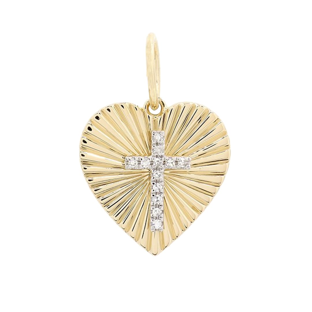 Diamond Heart Pendant, Pave Diamond Pendant, 14k Yellow Gold Cross