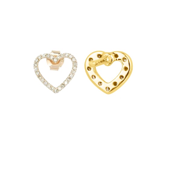 Orecchini A Perno In Oro Bianco 9kt A Cuore Aperto Con Diamanti E Granato - Ivy Gems