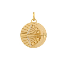 Pave Diamond Arrow Pendant, Diamond Bow & Arrow Pendant, 14k Yellow Gold Pendant, Gold Diamond Round Pendant, 14k Solid Gold Pendant PN-9187