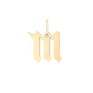 Colgante gótico de diamantes reales, colgante con dije inicial de diamantes, colgante con nombre y letra en oro amarillo de 14 k, dije personalizado de oro macizo para mujer, PN-9554