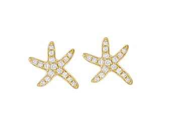 Pave Diamond Starfish Earrings, Sterling Silver Stud Earrings, Natural Diamond Earrings,  Starfish Stud Earrings Birthday Gift Women EA-9412
