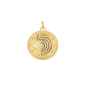 Natural Diamond Pendant, 14k Yellow Gold Pendant, 14k Solid Yellow Gold Leo Zodiac Pendant, Solid Gold Zodiac Sign Pendant Women, PN-9135
