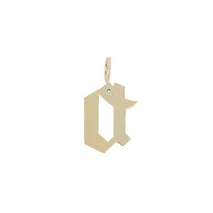 Dije de letra gótica con inicial "A" de diamante en oro amarillo de 14 k. Colgante de letra en oro amarillo de 14 k. Colgante personalizado de oro liso para mujer. PN-9556