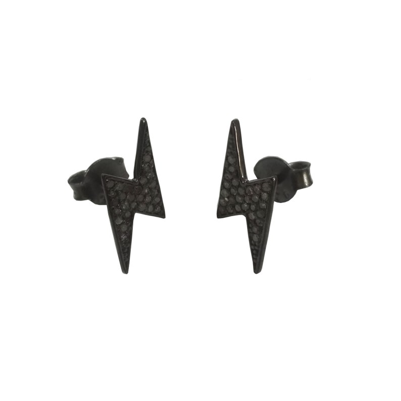 Sterling Silver Stud Earrings Lightning Bolt Earrings EA-1071 Christmas Special Gift for Women Pave Diamond Lightning Bolt Stud Earrings