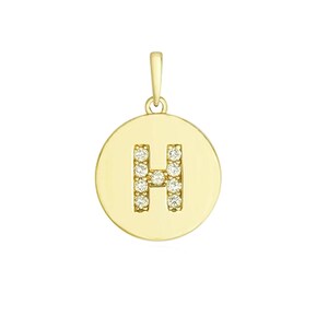 Colgante inicial con diamante pavé, colgante con letra H en oro amarillo de 14 k, colgante con alfabeto de diamantes, colgante con dije personalizado de oro macizo para mujer PN-7417