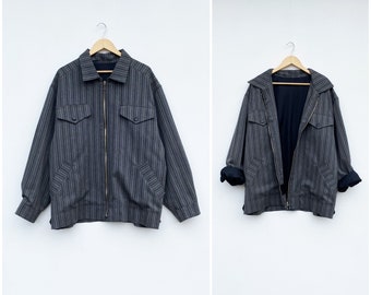 Vintage Pinstripe Jacket Women XL 90s Oversize Blazer Women's Dark Gray Bomber Jacket Striped Baggy Suit Jacket Oversized Formal Jacket XL