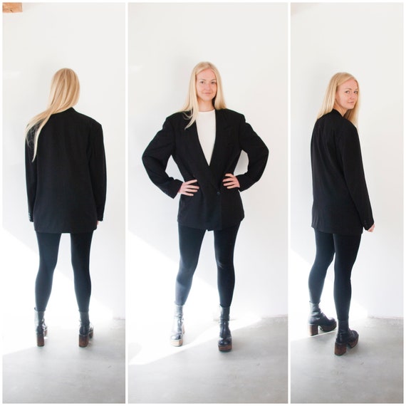 Veste de costume vintage femme grande taille des annees 90 veste de costume homme taille moyenne noir blazer des annees 90 veste de costume oversize noire double boutonnage veste femme L Etsy France