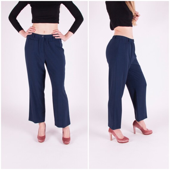 80s Costume Pantalon Femmes Taille 31 32 33 Costume Marine Pantalon Femmes Moyen Grand Nuit Bleu Bureau Pantalon Droit Large JambeS M L Etsy France