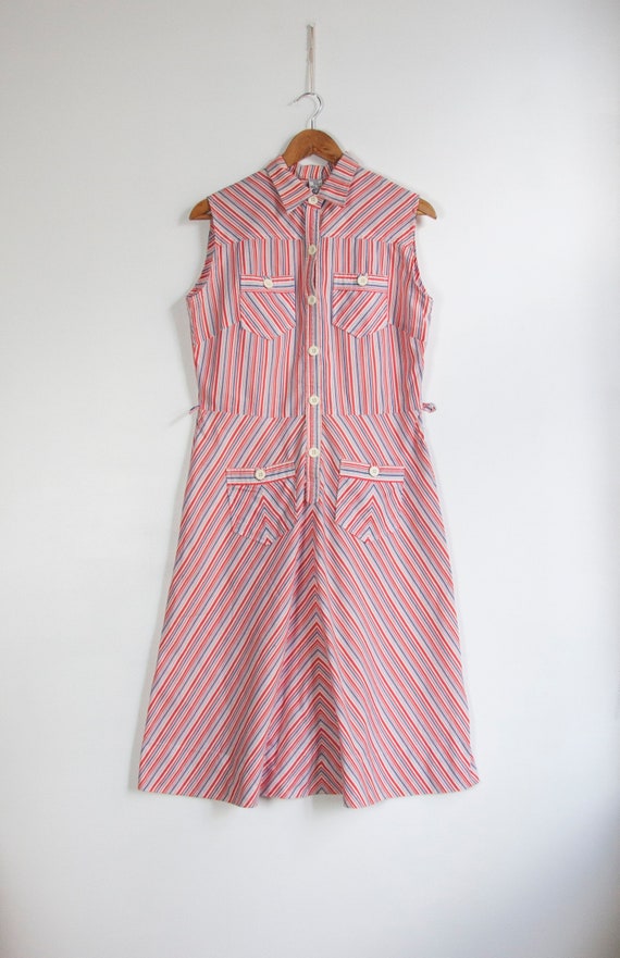 70s Blouson Dress Women's Small Vintage Striped D… - image 4