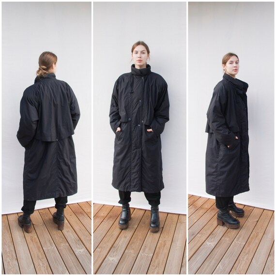 Puffer Coat Women Large 80s Winter Coat Black Over