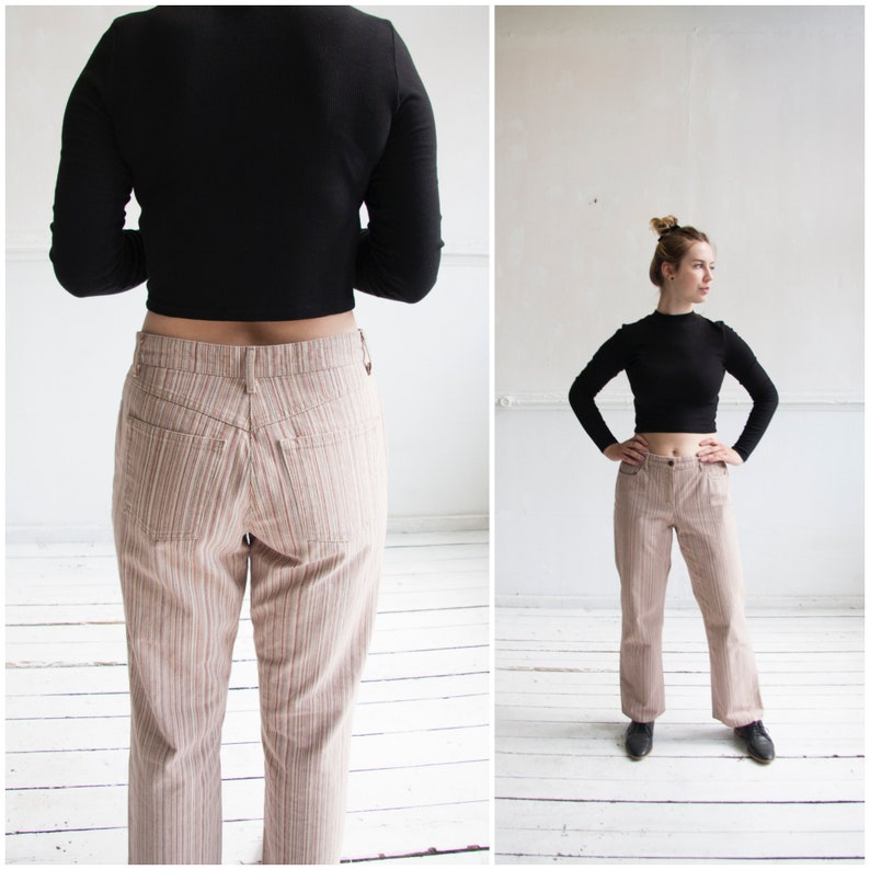 Vintage Striped Jeans 31 90s Striped Pants Womens M Wide Leg | Etsy