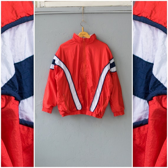 80s Windbreaker for Women Large Vintage Wind Jacket Oversized Track Jacket 90s Red Sports Jacket Women s Size L Baggy Red Windbreaker Jacket Etsy