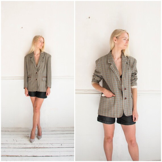 80s Oversize Blazer Men M Checked Blazer 90s Oversized Blazer Etsy