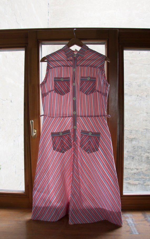 70s Blouson Dress Women's Small Vintage Striped D… - image 9