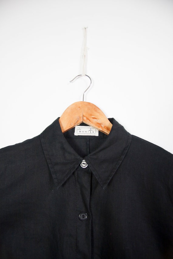 Vintage Linen Shirt Women's Small Black Linen But… - image 3