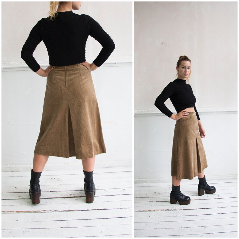 70s Corduroy Skirt S High Waisted Corduroy Skirt 28 Camel Brown Corduroy Skirt Womens Small Corduroy A-line Skirt Deadstock 70s Shift Skirt
