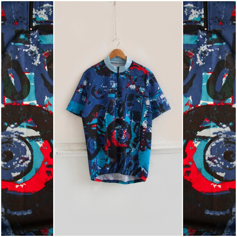 Vintage Cycling Jersey Abstract Cycling Top Womens XL Riding Jersey Colorful Bike Riding Top Mens L Retro Cycling Top Road Bike Clothing L