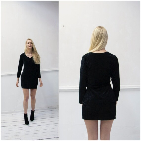 black velvet mini dress long sleeve