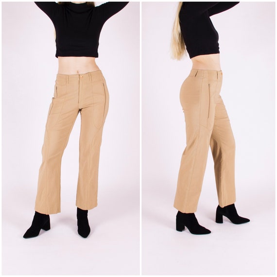 2000s Pants Women High Waist 30 Sand Brown Trousers Vintage Straight Leg Stretch Pants Y2k Trousers Women's Size Medium Camel Brown Pants 30
