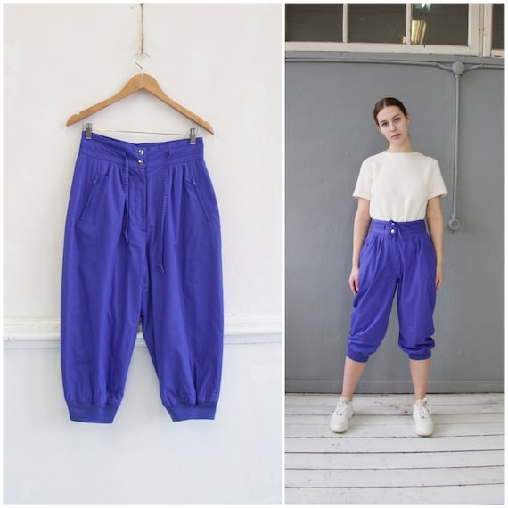 Vintage 80s Cropped Pants 29 Womens S Track Pants Purple Sweats Mens XS  Baggy Crop Trousers High Waist 29 80s Sweatpants Purple Trousers S -   Canada