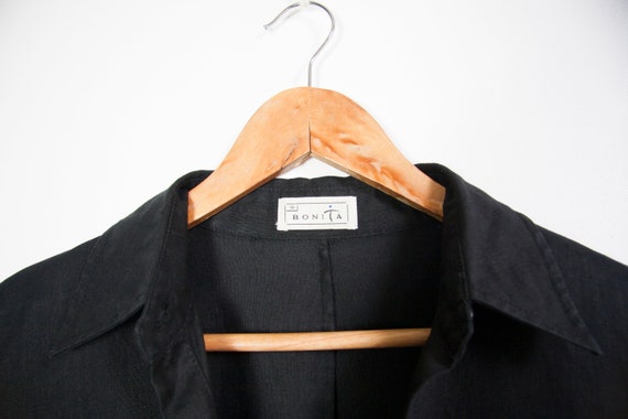 Vintage Linen Shirt Women's Small Black Linen But… - image 9