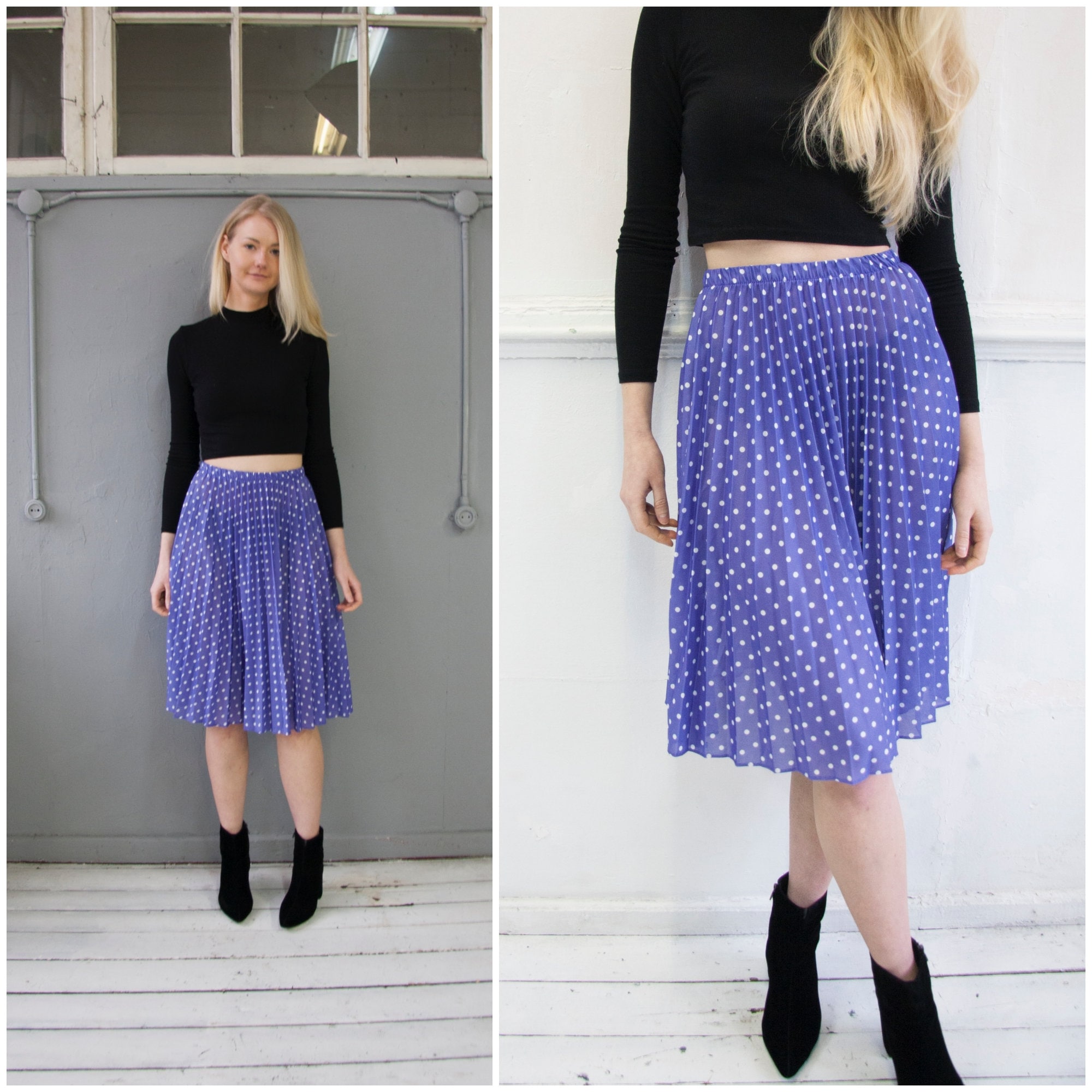 Polka Dot Skirt XS S Purple Circle Skirt 70s Midi Skirt | Etsy