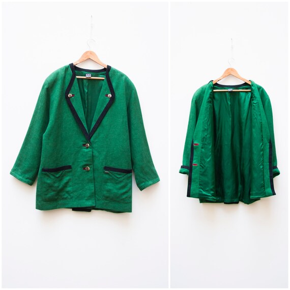 Linen Jacket Women Large Vintage Green Linen Jacke
