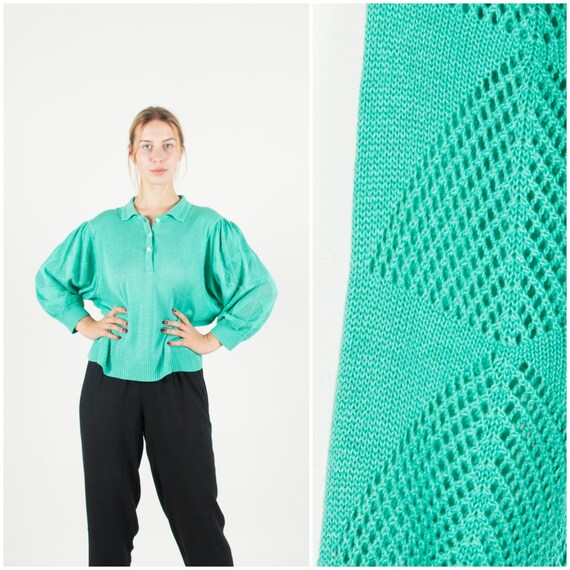 80s Women's Top Mint Green Pullover Top 