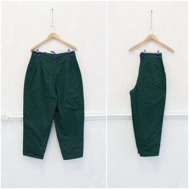 Vintage 80s Boyfriend Pants High Waisted Trousers 32 Womens L Dark Green Baggy Pants Tapered Leg Trousers Mens 32 Baggy Pants High Rise W32