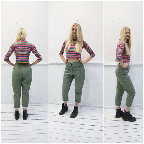 khaki green high waisted trousers