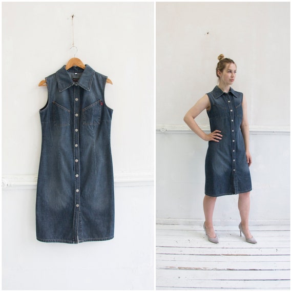 denim button midi dress