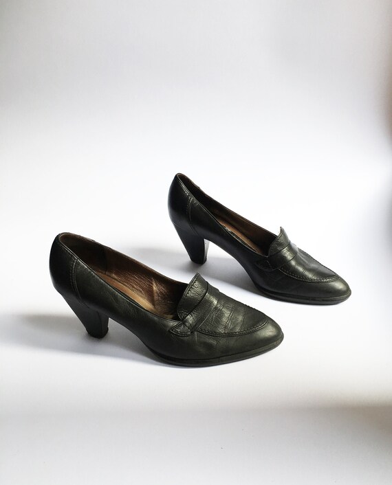 black high heel loafers