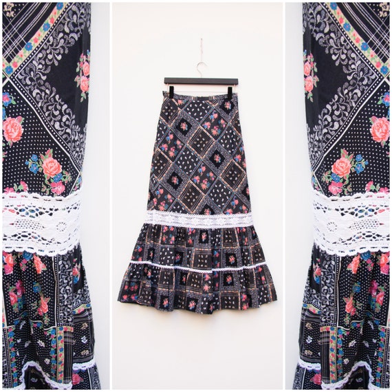 Floral Boho Skirt Small Gypsy Skirt Vintage Ditzy… - image 1
