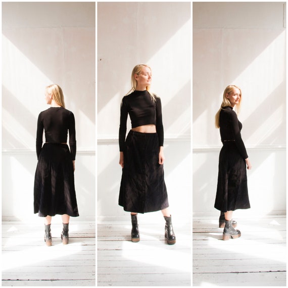 70s Corduroy Skirt S M Corduroy Maxi Skirt 30 Blac