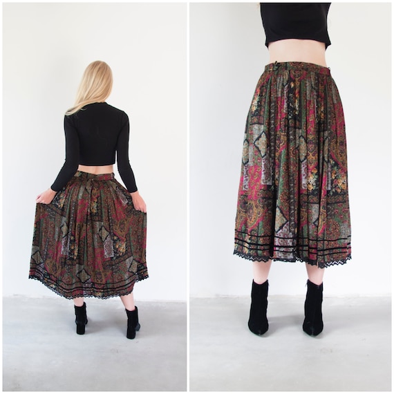Vintage Boho Skirt Small Medium Gypsy Skirt Dark … - image 4