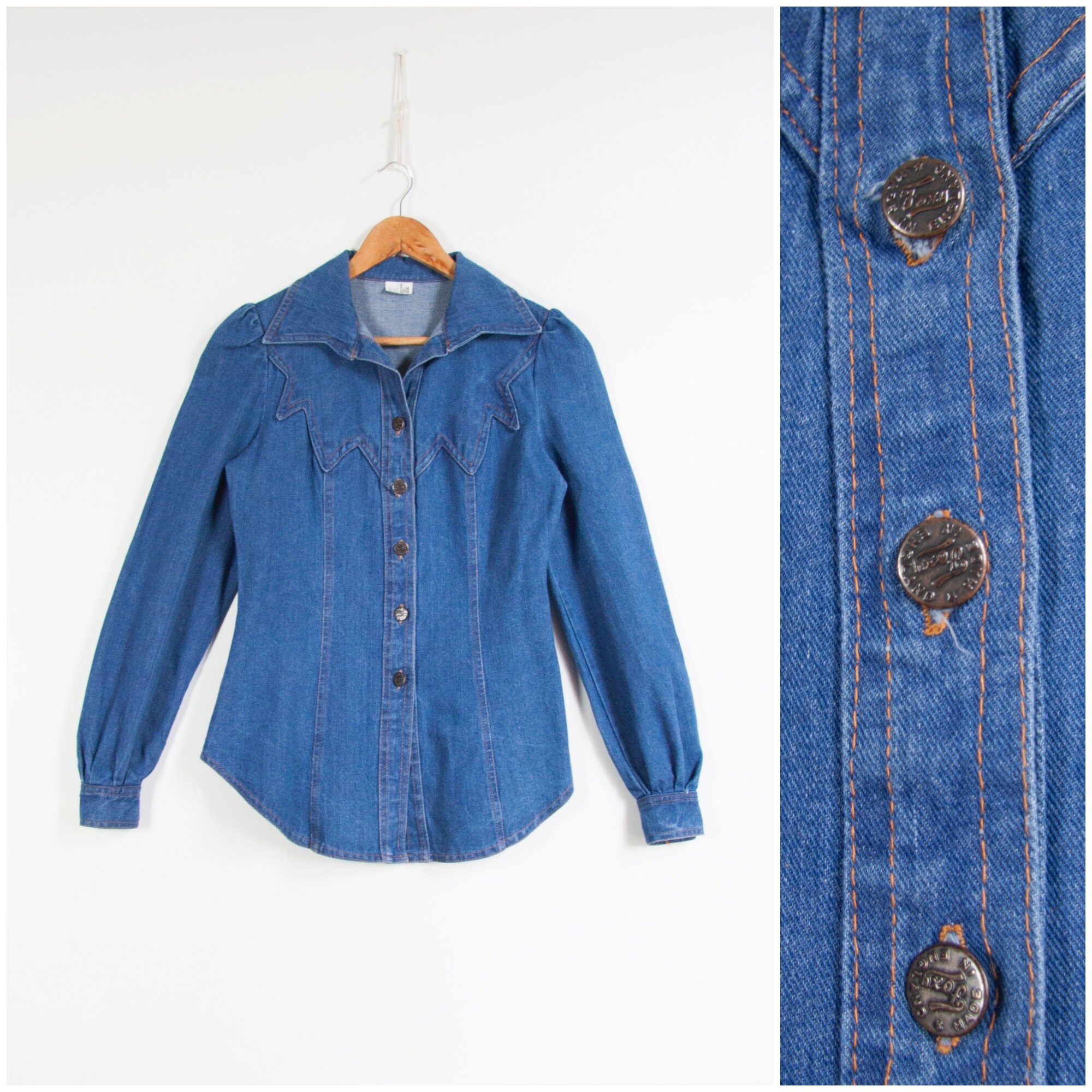 Jean Shirt Vintage Denim Button 