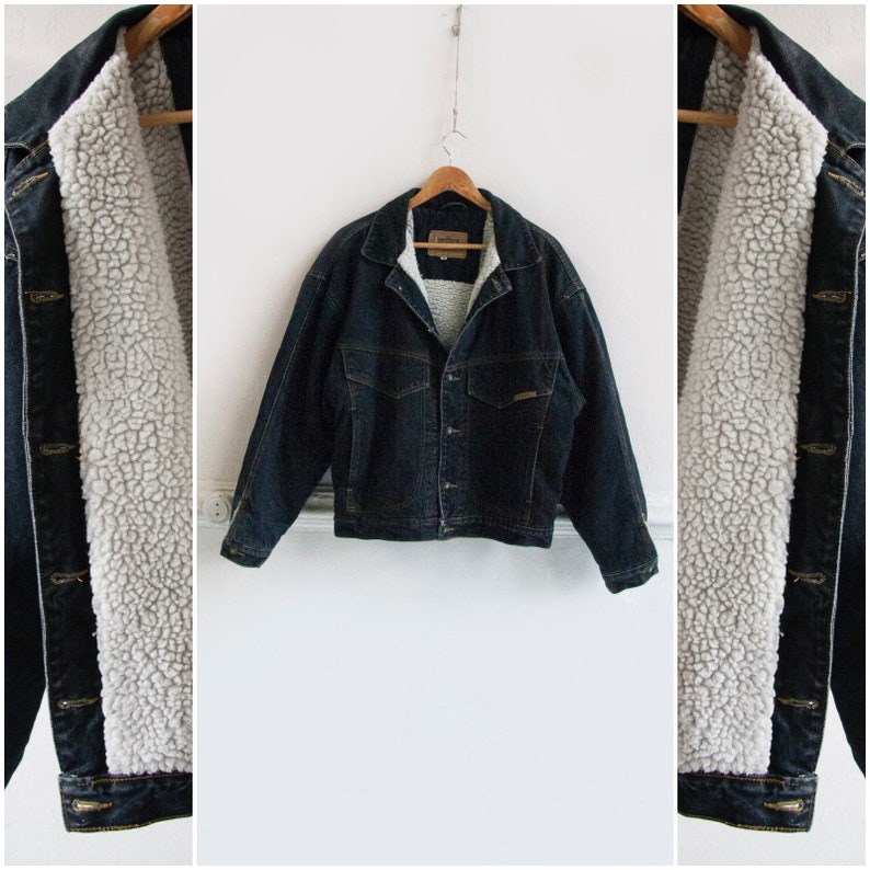 Vintage Shearling Denim Jacket 90s Er Womens M Fleece Lined Jean Mens Small Plush