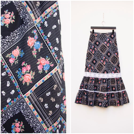 Floral Boho Skirt Small Gypsy Skirt Vintage Ditzy… - image 2