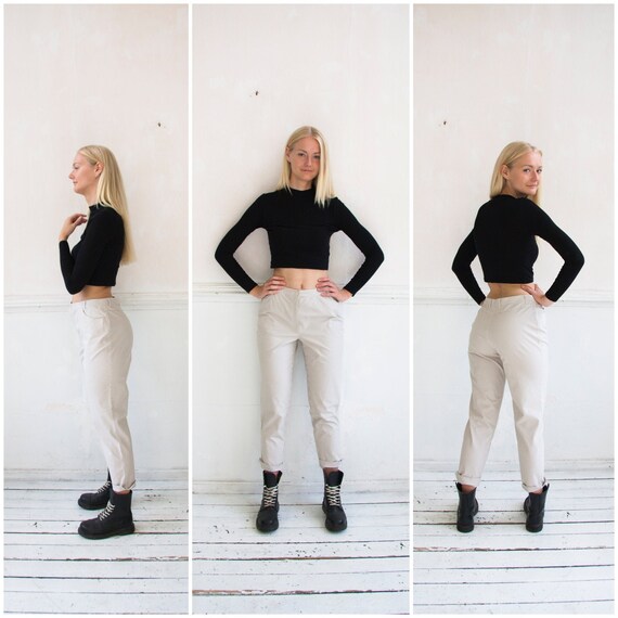 Pantalones de mama a cuadros 33 Gingham Pantalones de mama 80s Pantalones de mama blancos de