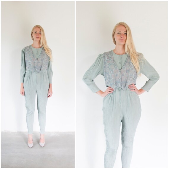 80s Jumpsuit Women's Medium Large Vintage Pastel Jump… Gem